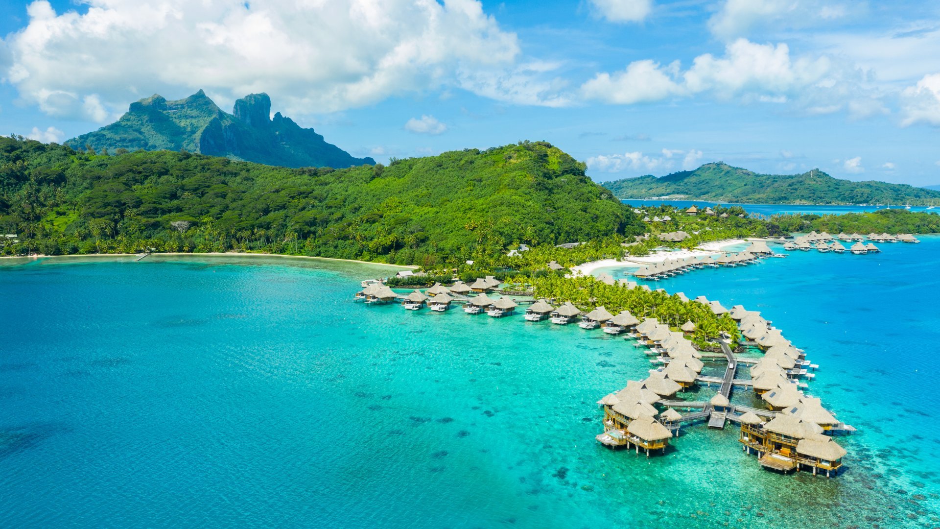 Aerial of Mount Otemanu and Conrad Bora Bora Nu