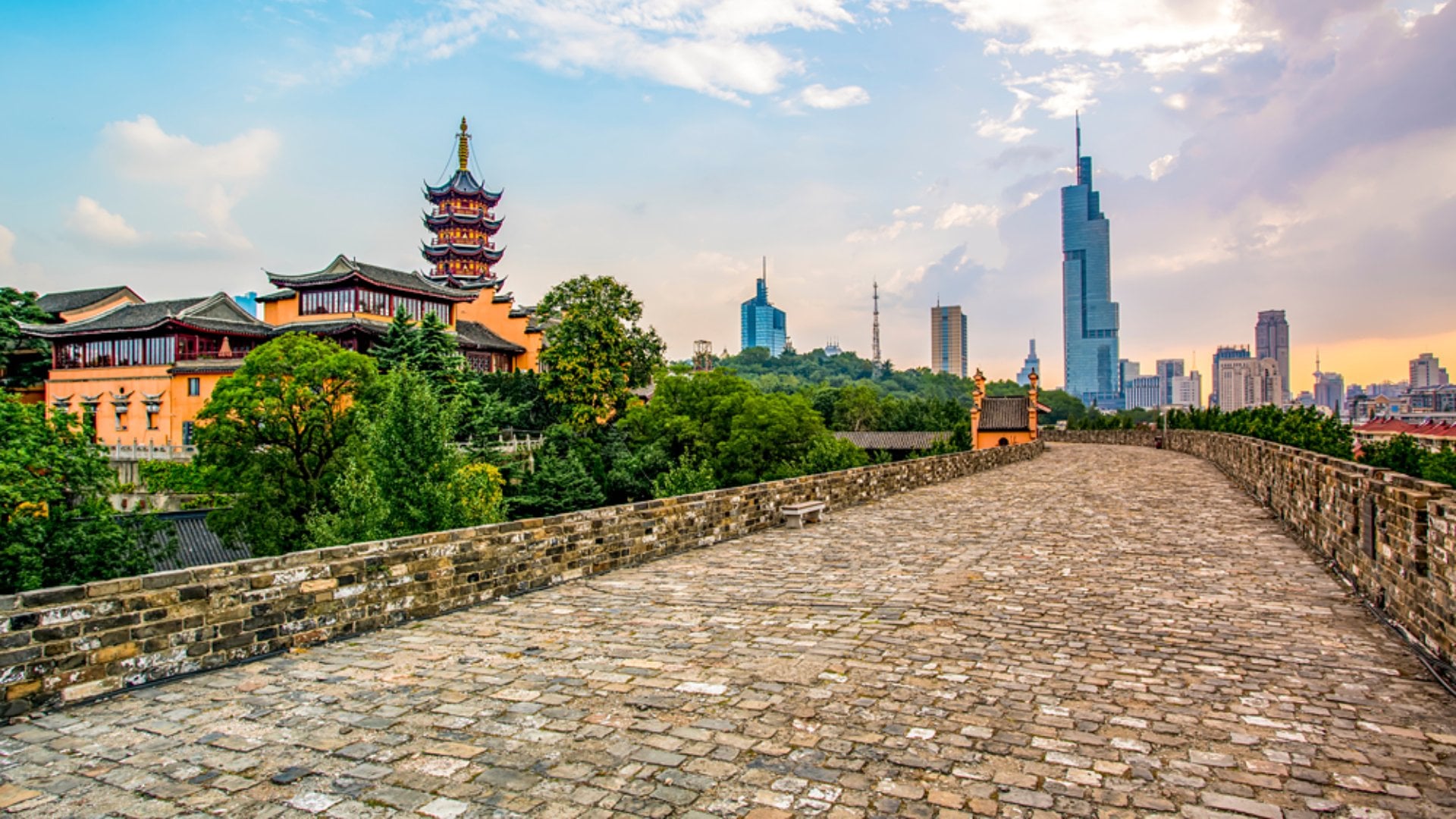 Ancient city walls and temples in Nanjing, China