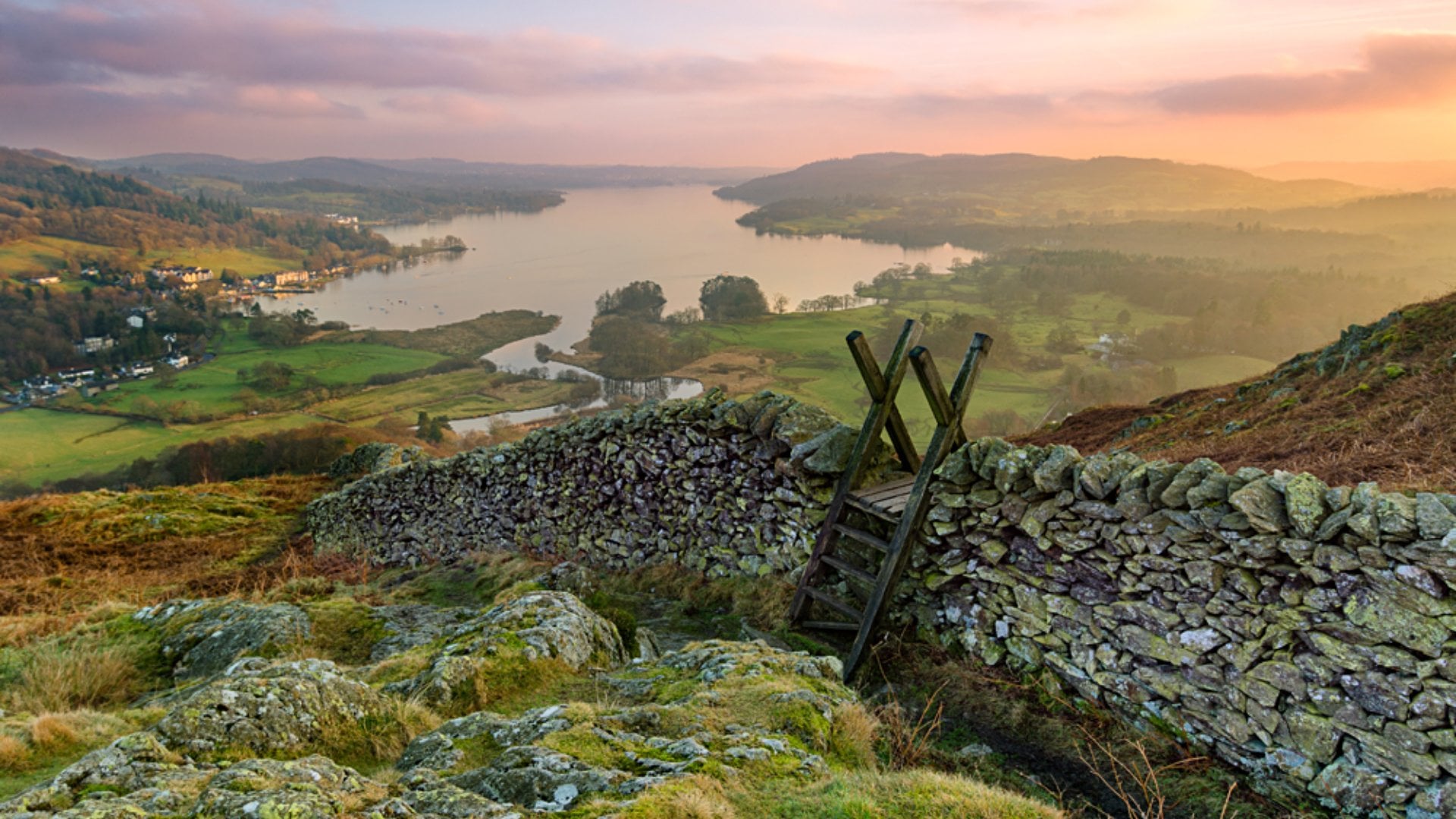 Beautiful sunset over Windermere in the Lake District, England, UK