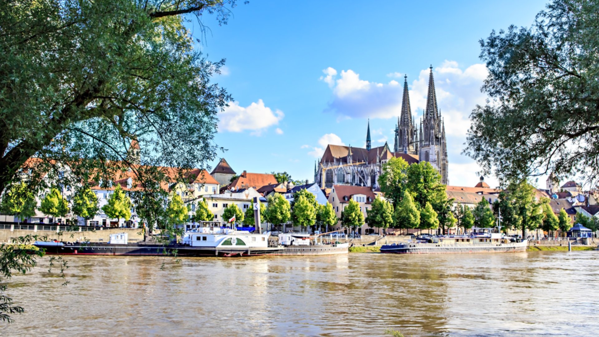 Cathedral View Over Danube River in Regensburg, Bavaria, Germany