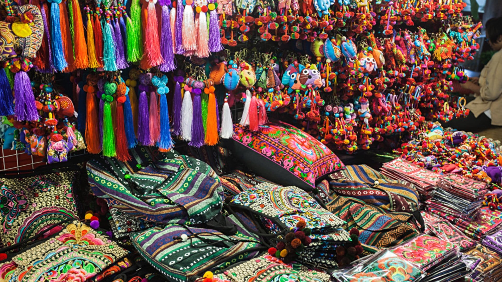 Colourful Thai Style Fabrics in the Market, Thailand