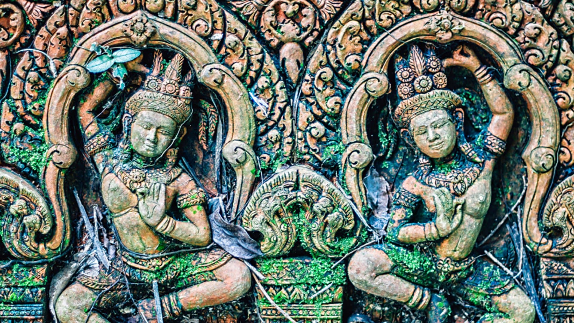 Detail of Sculpted Stone in Temple, Angkor Wat, Siem Reap, Cambodia