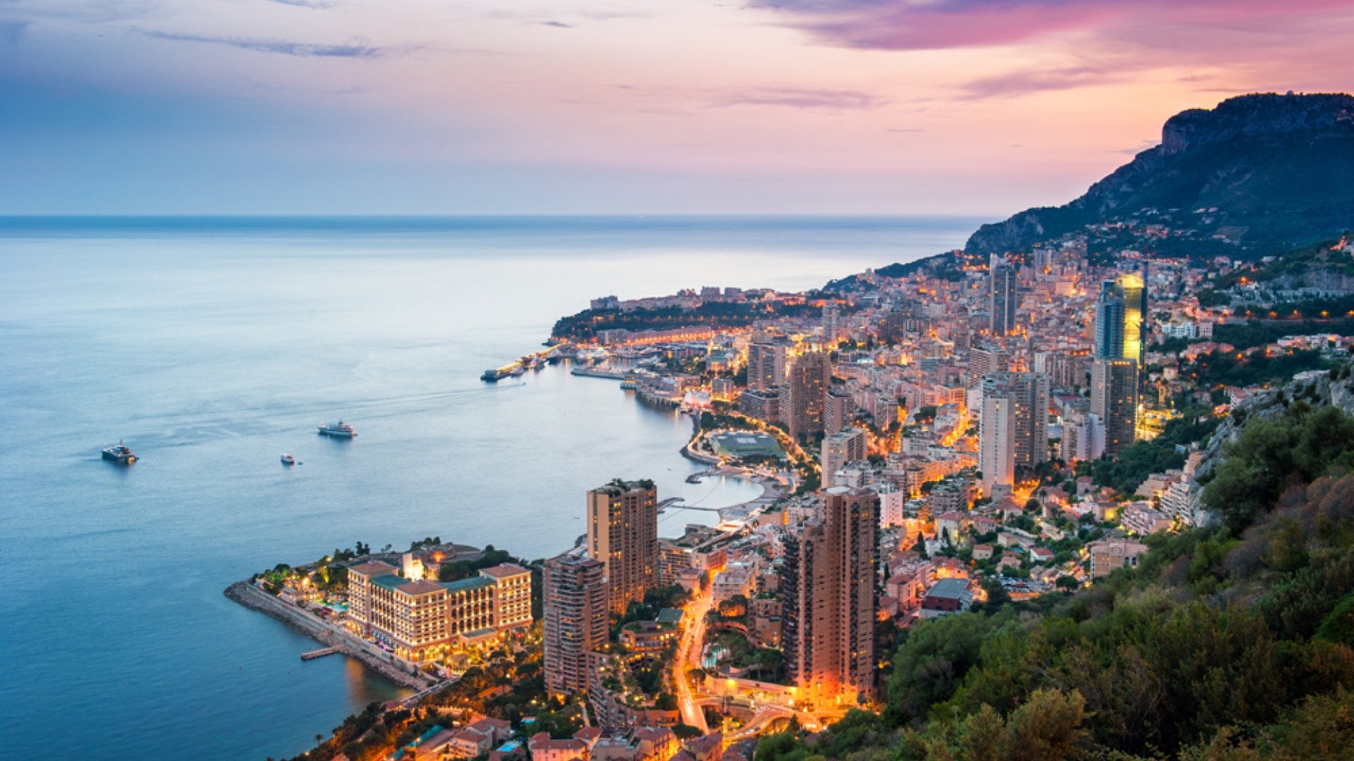 Evening view of Monte Carlo, Monaco