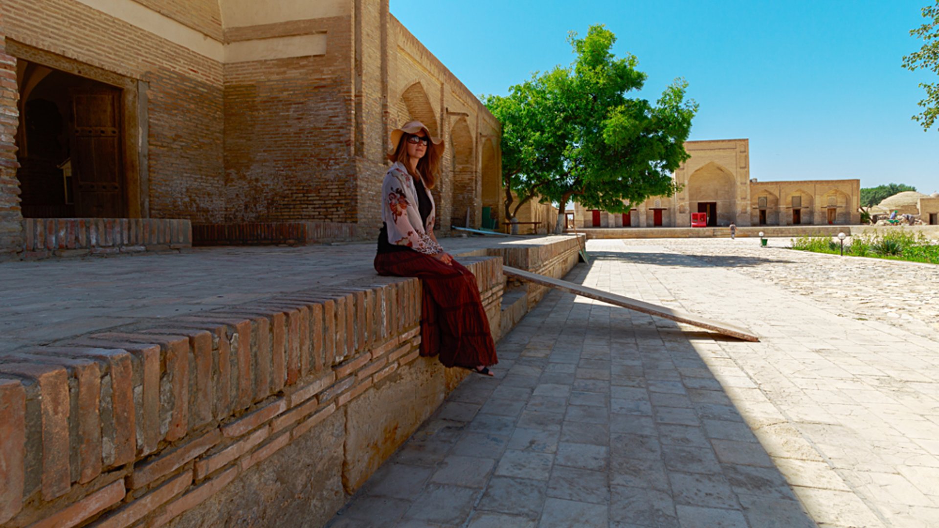 Female Tourist in ancient city of Bukhara, Uzbekistan