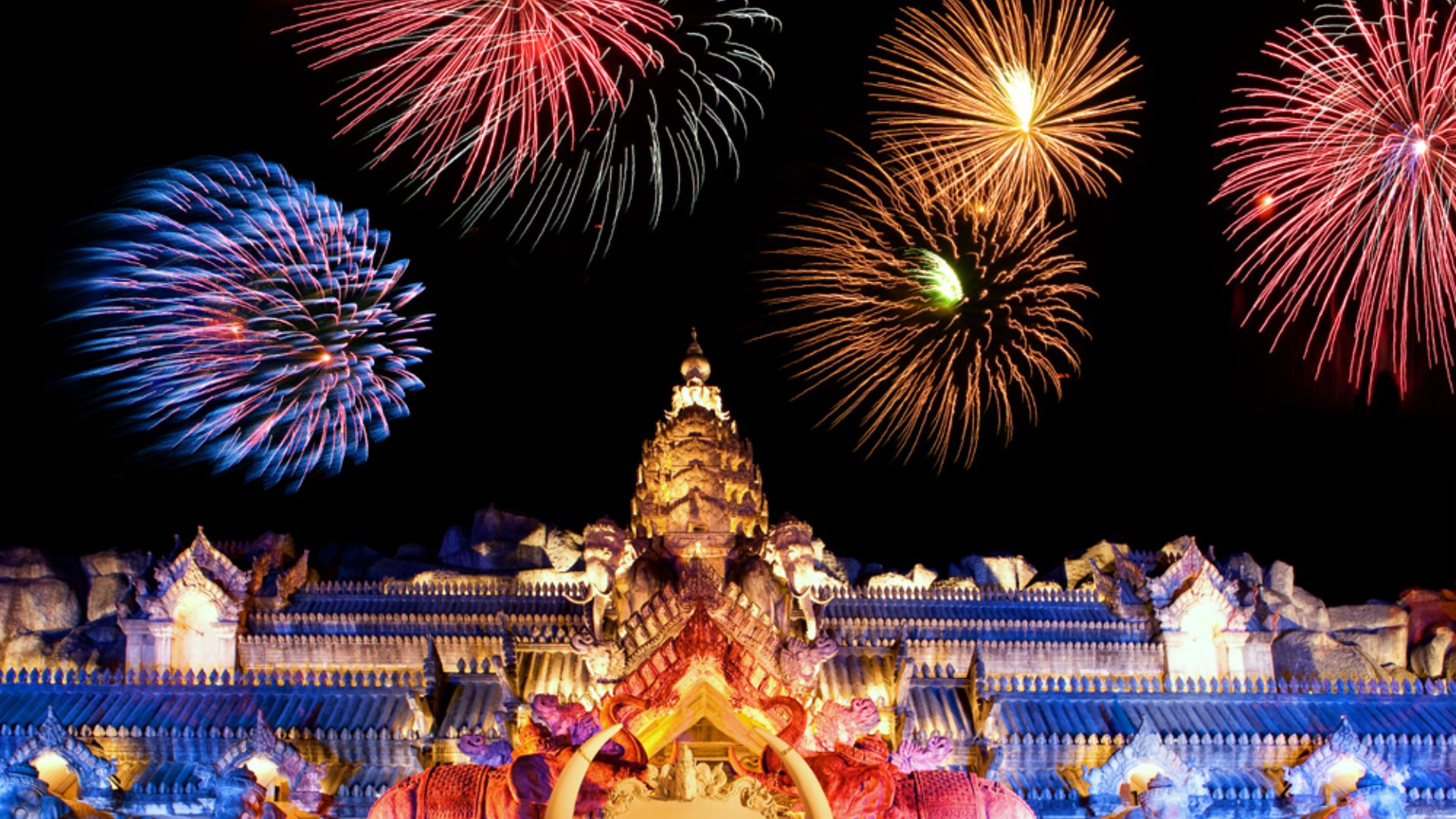 Fireworks at Palace of the Elephants at Phuket FantaSea, Phuket, Thailand