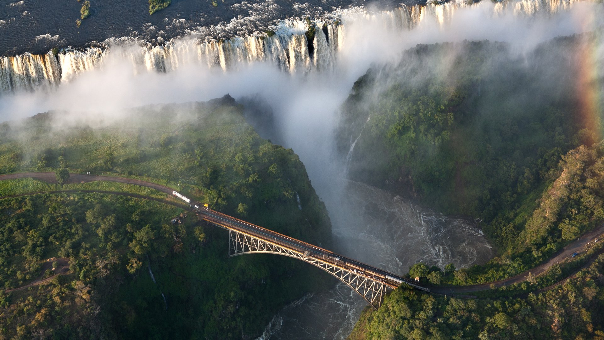 Helicopter view of Victoria Falls