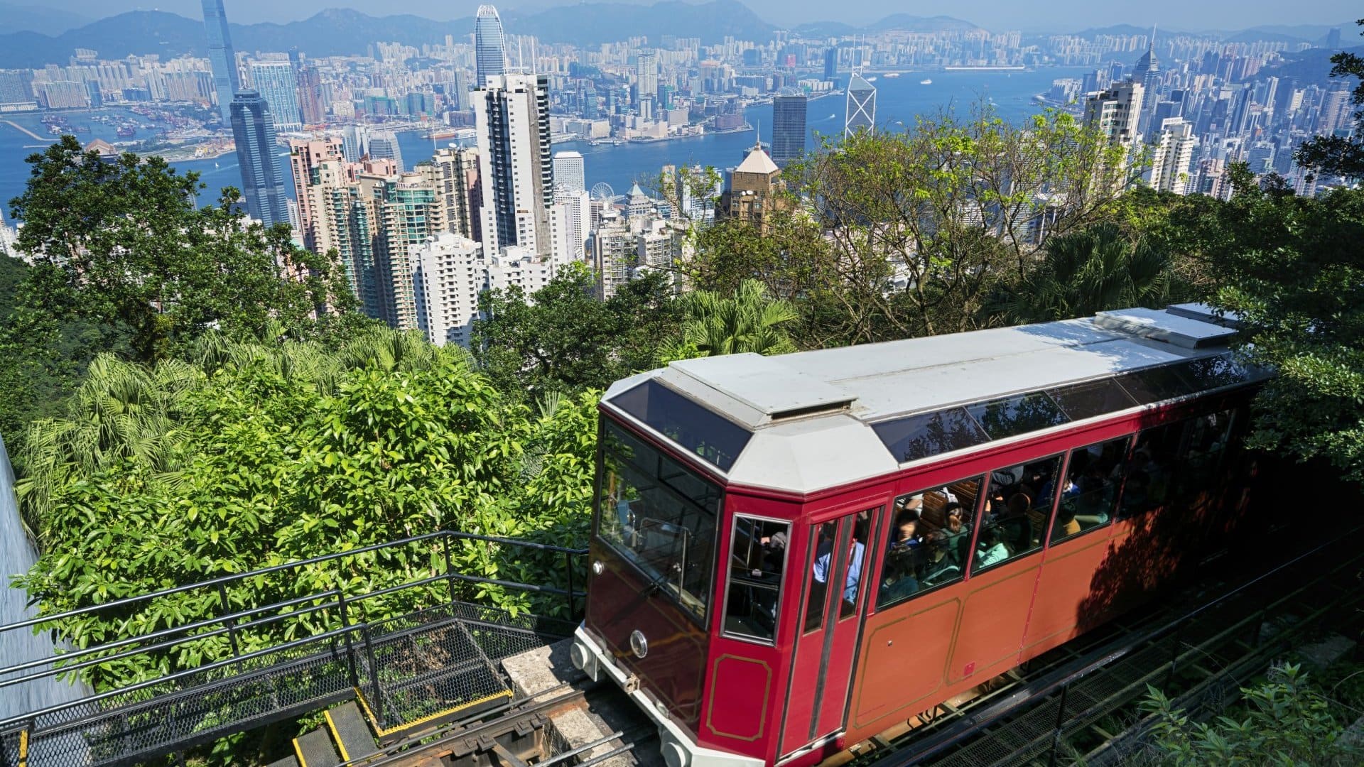 Hong Kong view with ascending Victoria Peak Tram