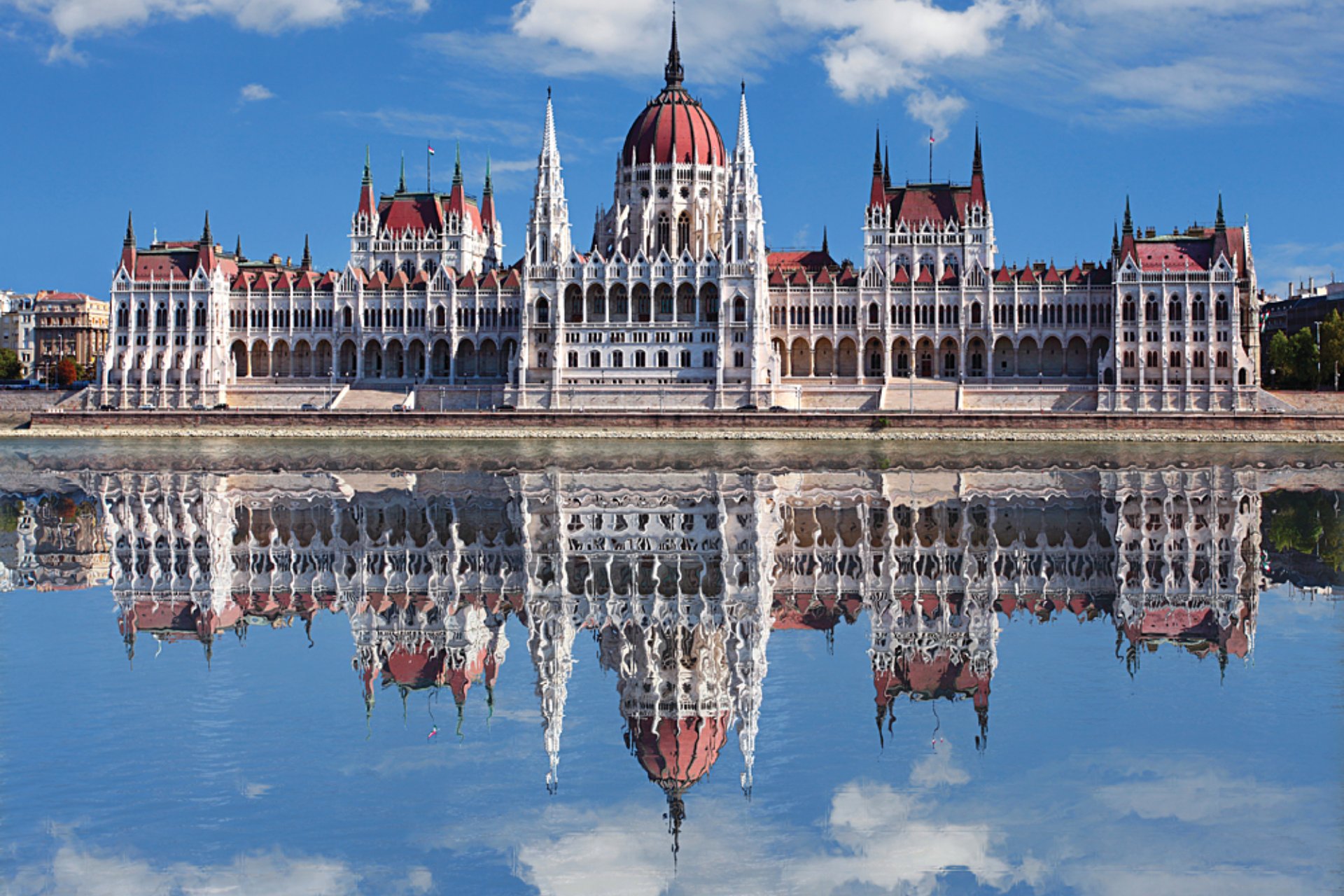 Hungarian Parliament Building in Budapest with Reflection in Danube River, Hungary