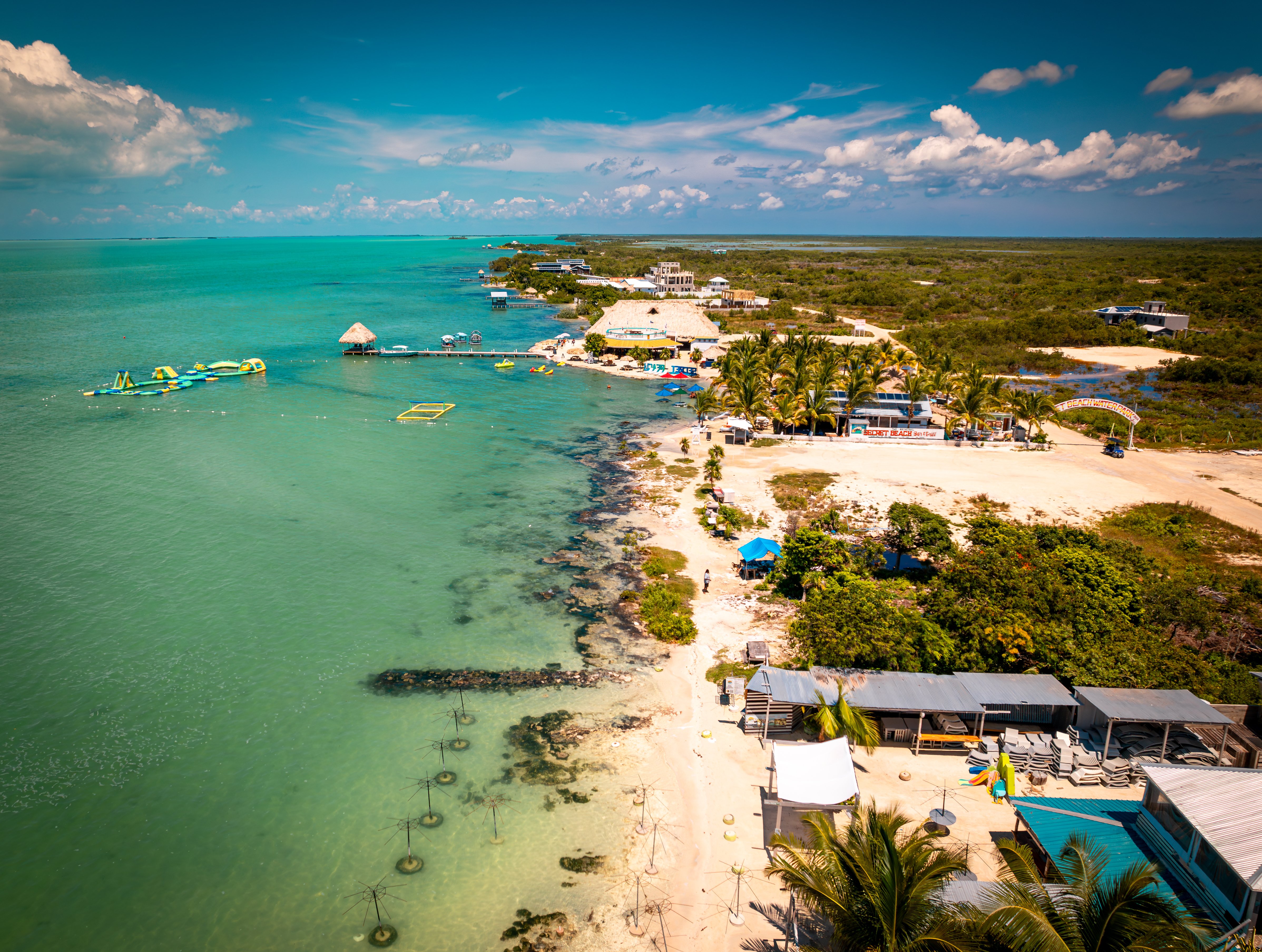Aerial view of Ambergis Caye, Belize.