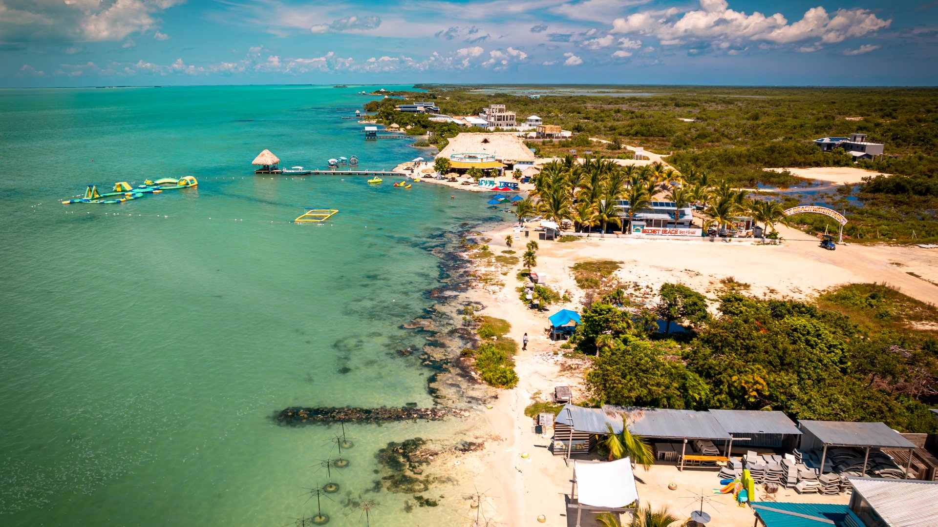 Aerial view of Ambergis Caye, Belize.
