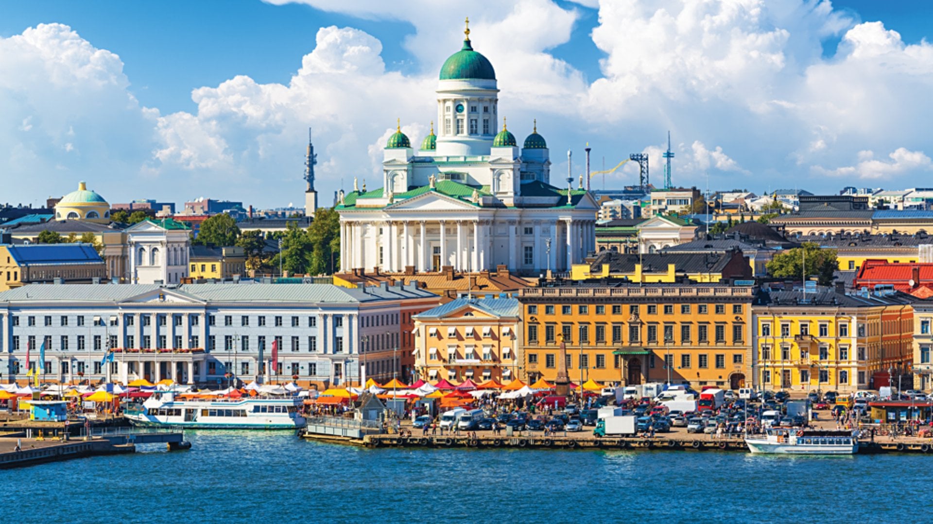 Market Square (Kauppatori) Panorama at the Old Town pier, Helsinki, Finland