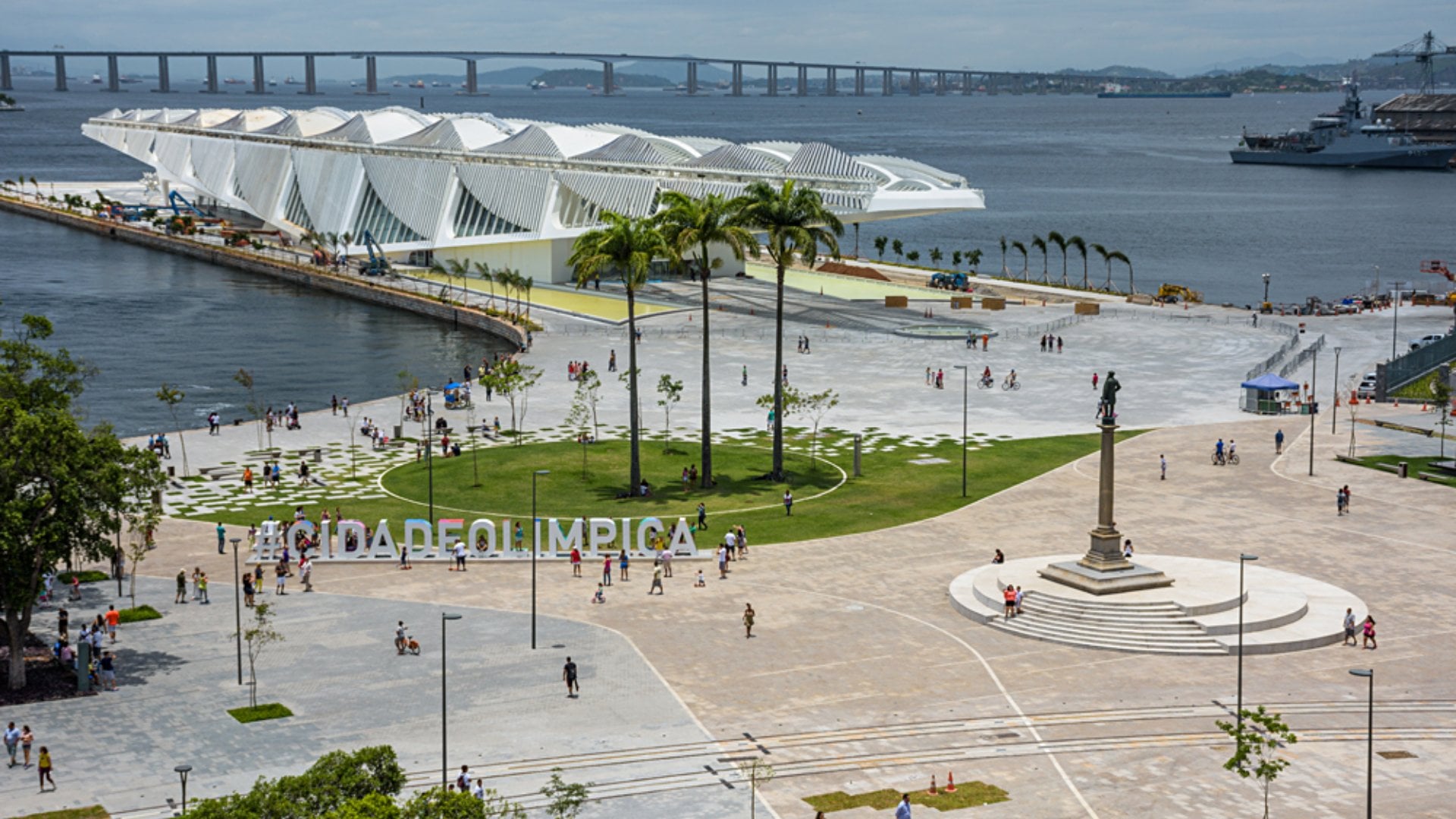 Maua Square and Museum of Tomorrow seen from terrace of MAR (Rio's Art Museum) in Rio de Janeiro, Brazil