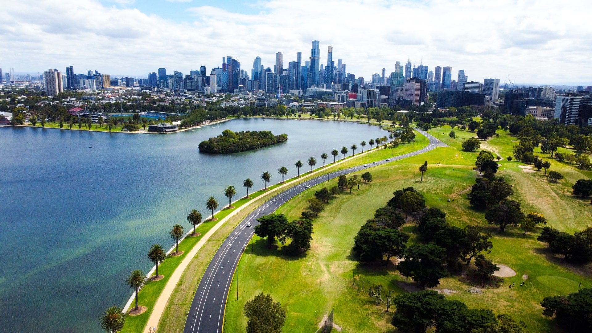 Melbourne City CBD view from Albert Park Lake