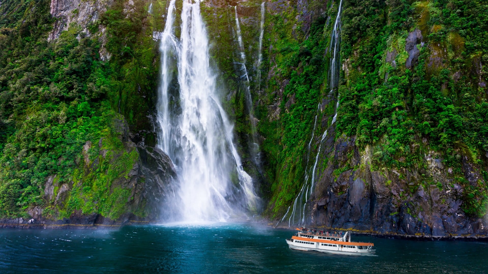 Milford Sound with a boat.