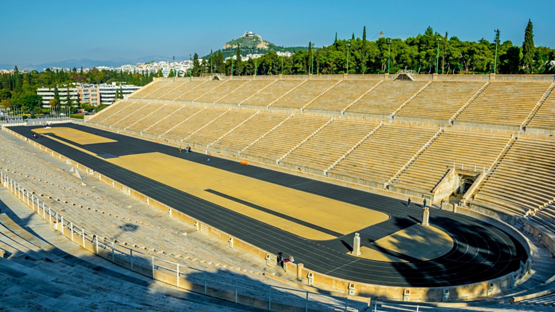 Panathenaic Stadium with Mount Lycabettus in the Background, Athens, Greece