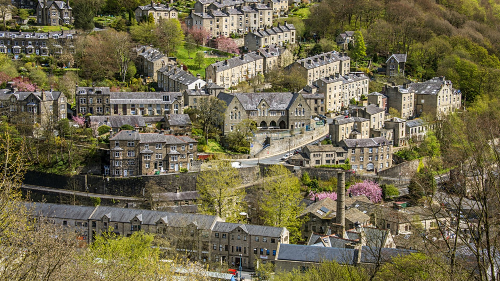 Pretty tourist town of Hebden Bridge in the South Pennine region of West Yorkshire, England, UK (United Kingdom)