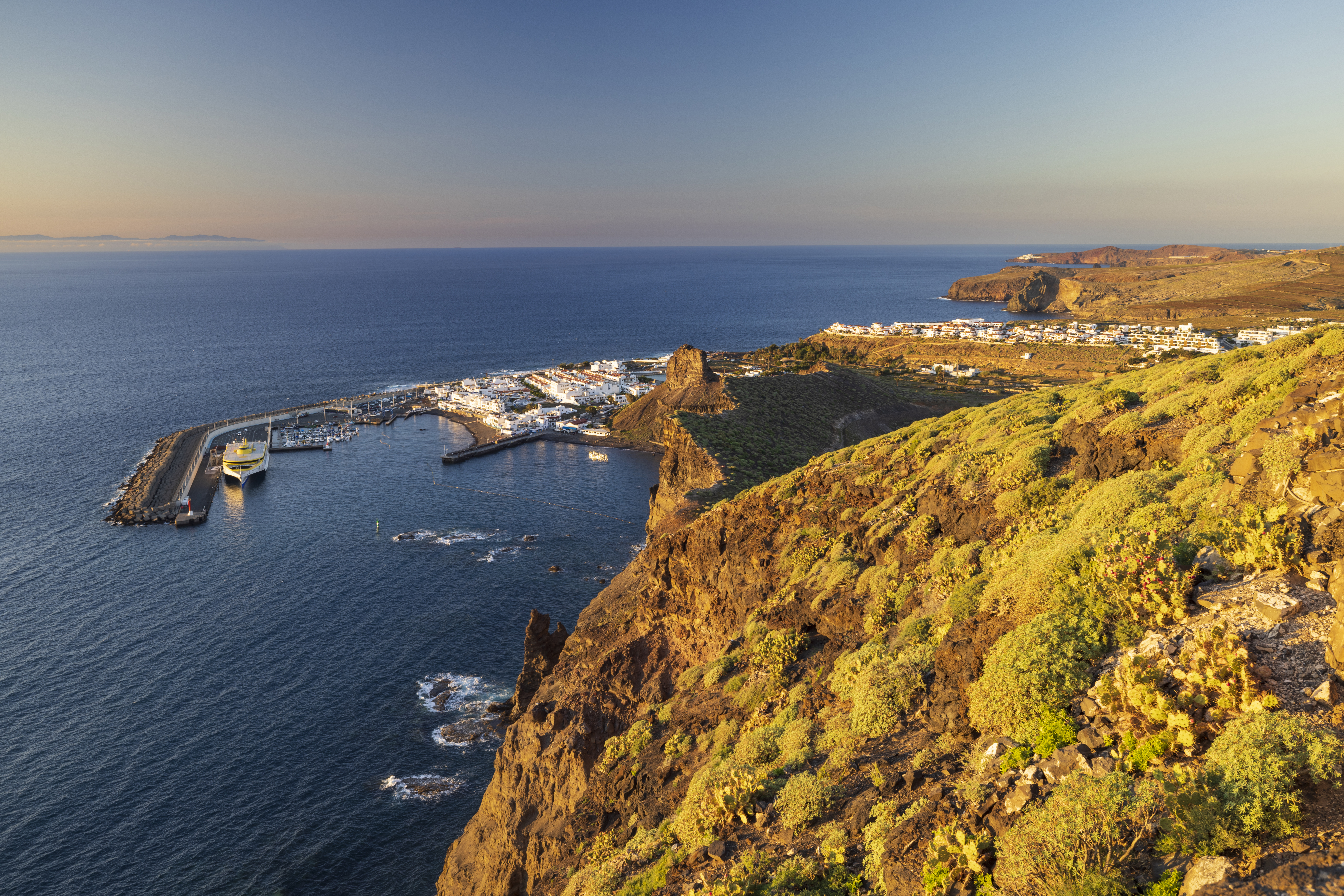 View of Puerto de las Nieves in Gran Canaria at sunrise.