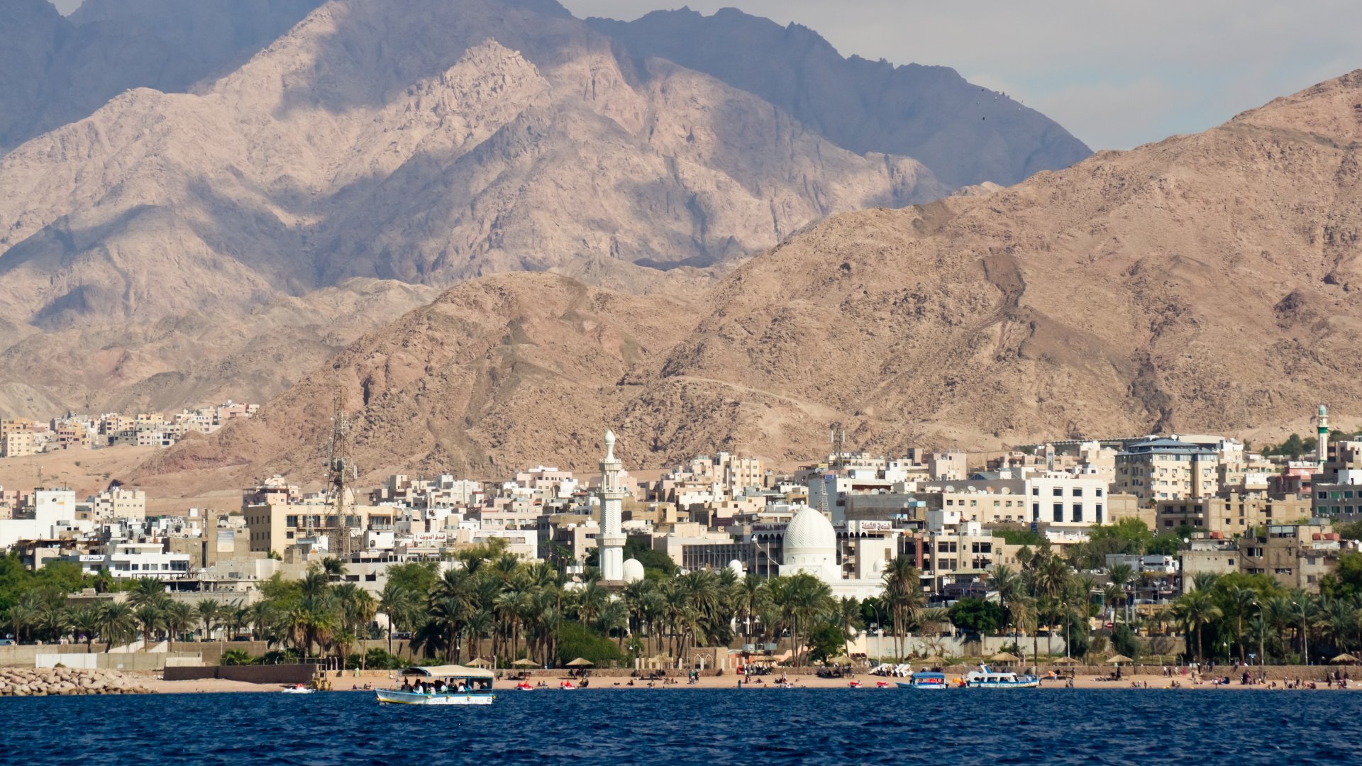 Seaside view of Aqaba and the Red Sea