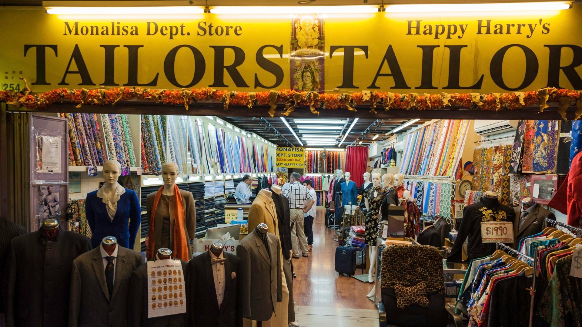 Singapore tailor shop in Little India at night