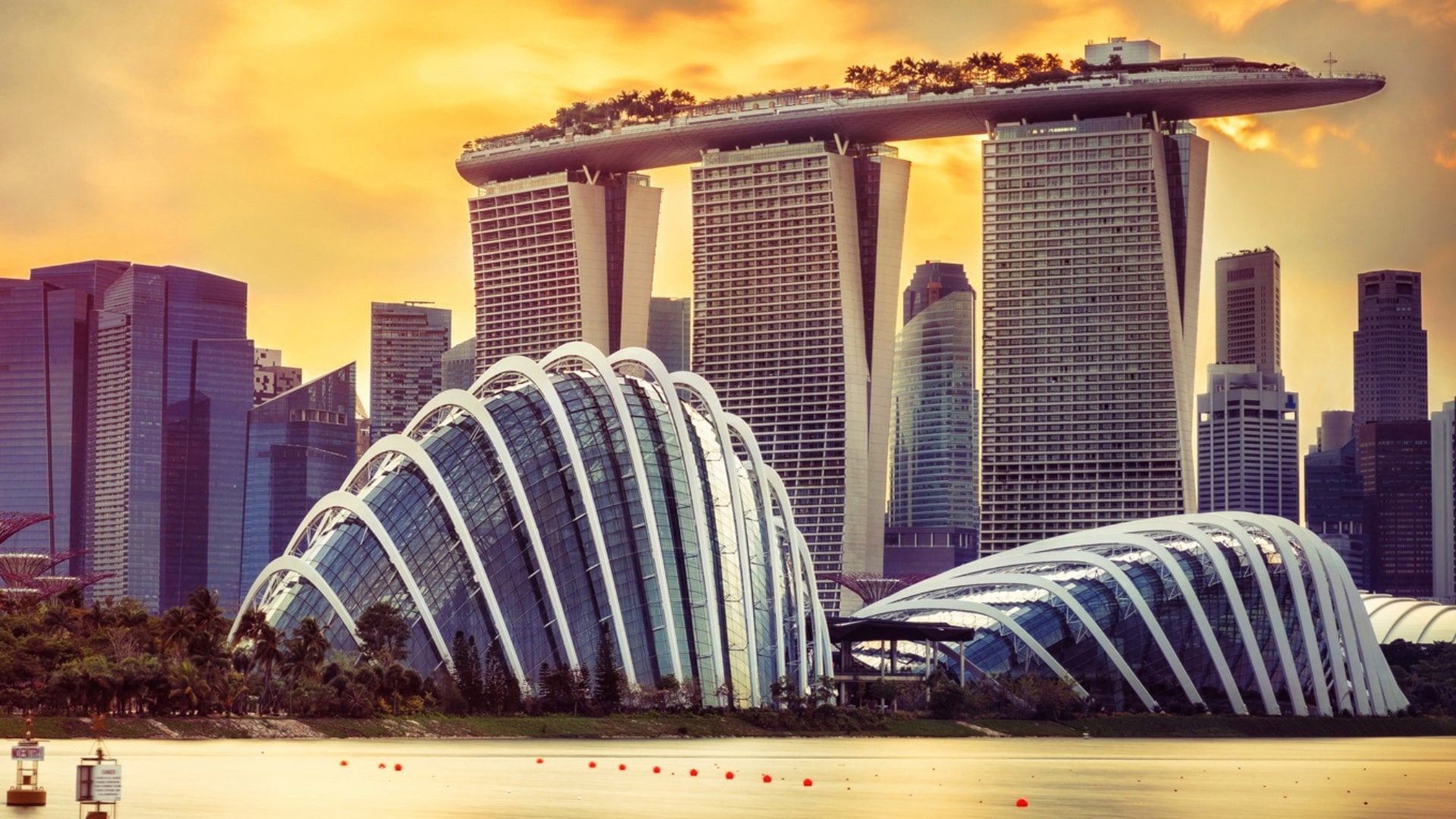 Singapore skyline at sunset