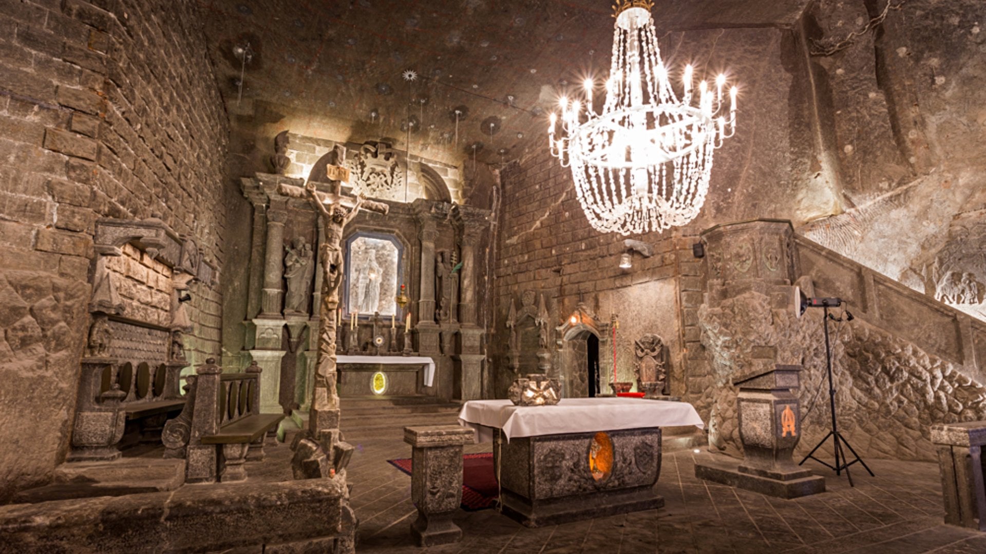 St Kinga's Chapel, deep in Wieliczka Salt Mine, Krakow, Poland
