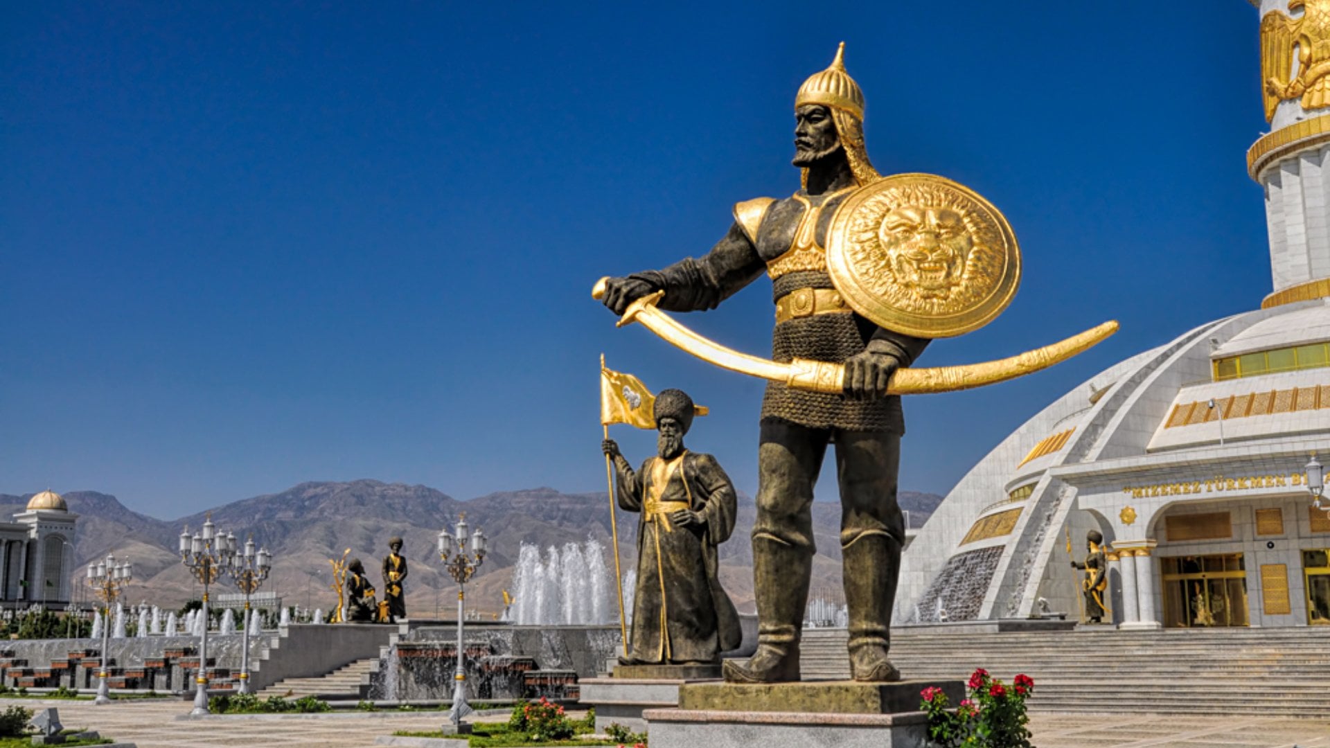 Statues of Historic Leaders at Independence Monument in Ashgabat, Turkmenistan