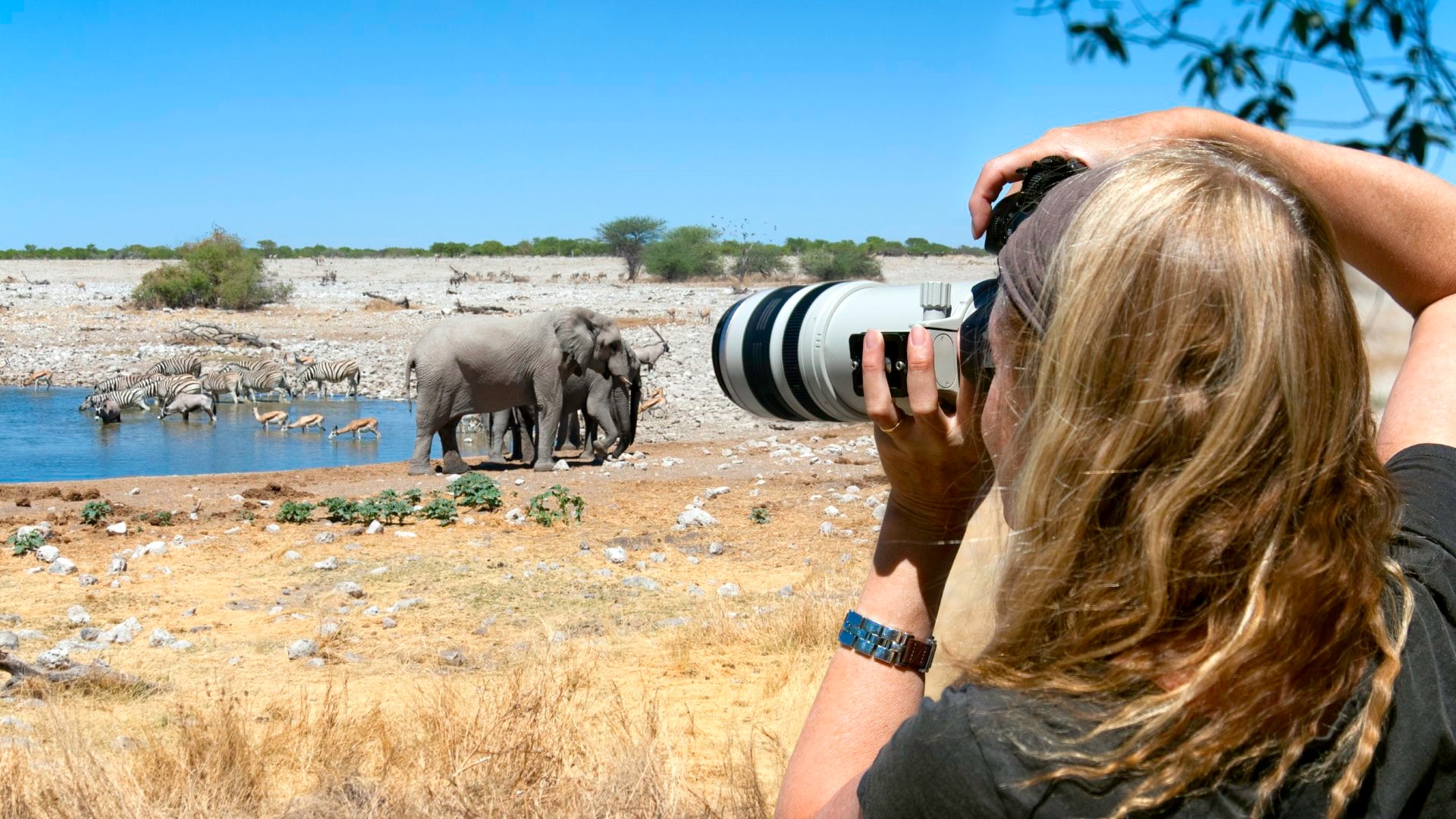 Tourist photographer on safari in Africa