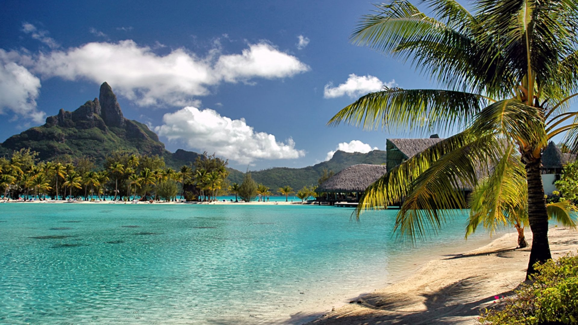 Turquoise water at Bora Bora island beach, Tahiti (French Polynesia)