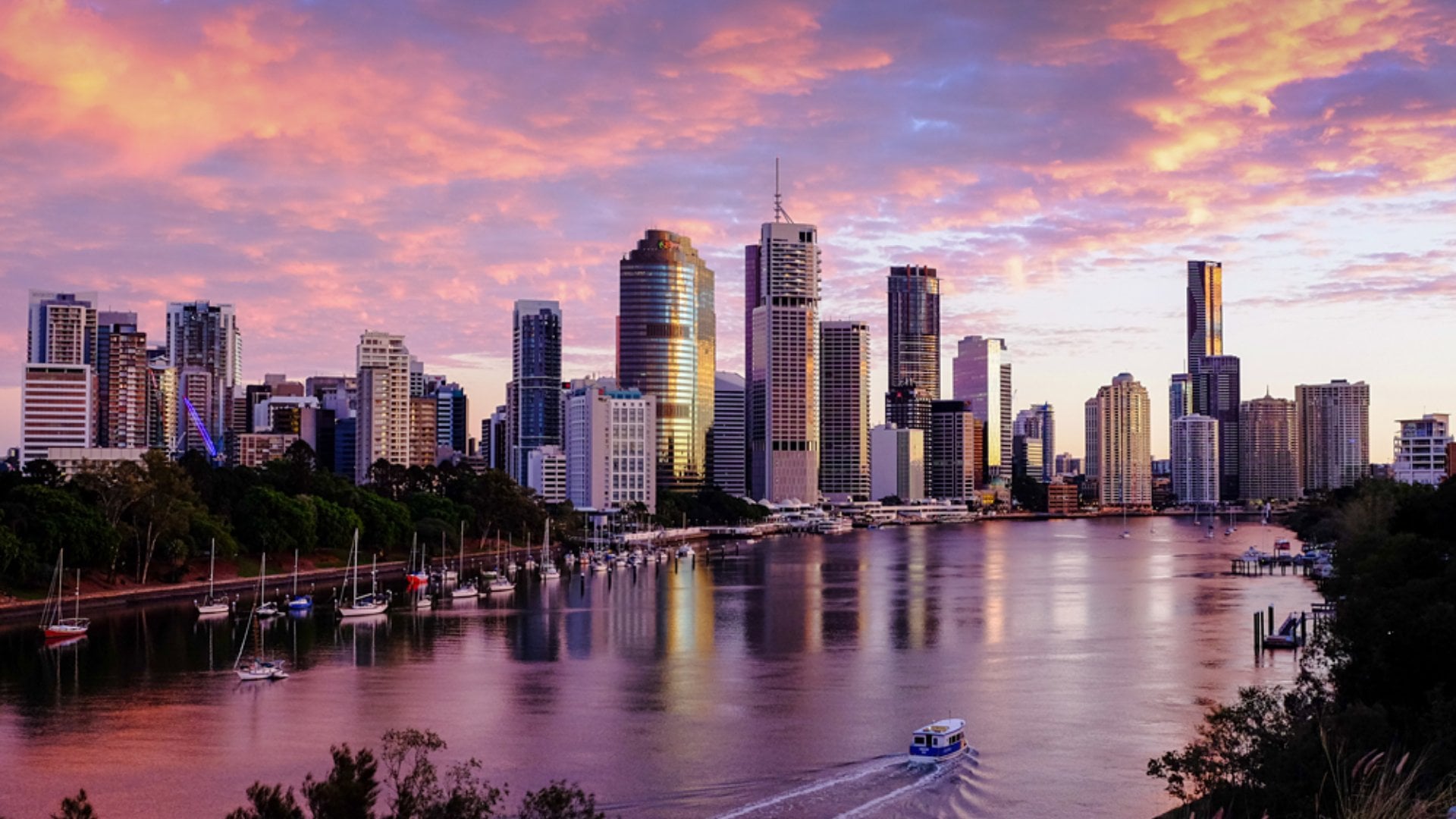 View of Brisbane city from Kangaroo Point cliffs, Queensland, Australia