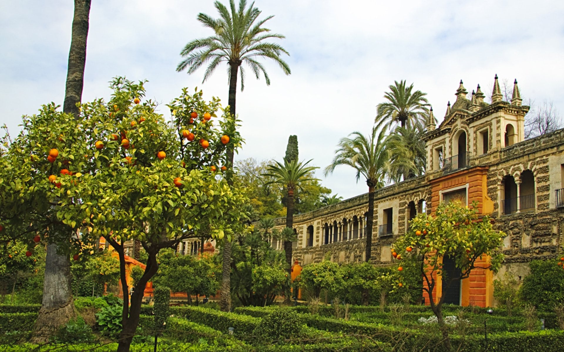 View of the Garden in the Alcazar of Seville, Andalusia, Spain