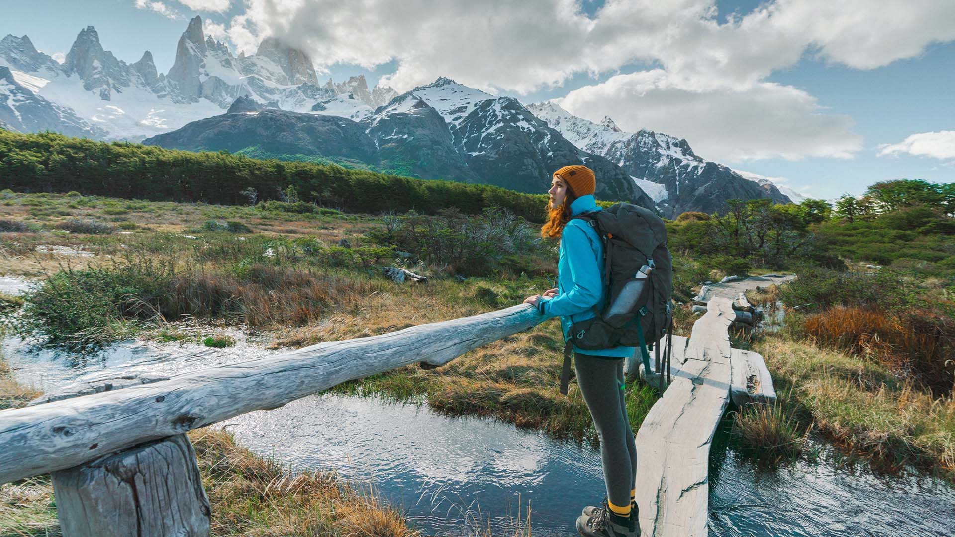 A woman hiking through Patagonia in Argentina