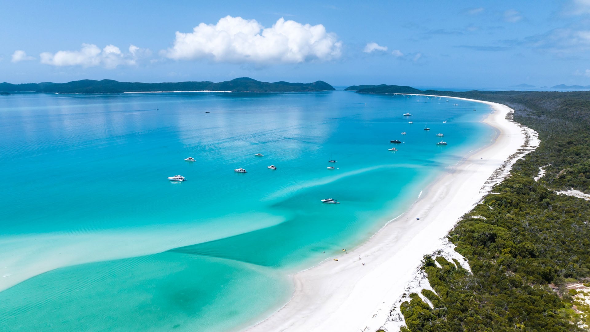 Aerial view of Whitehaven Beach in the Whitsundays in Australia