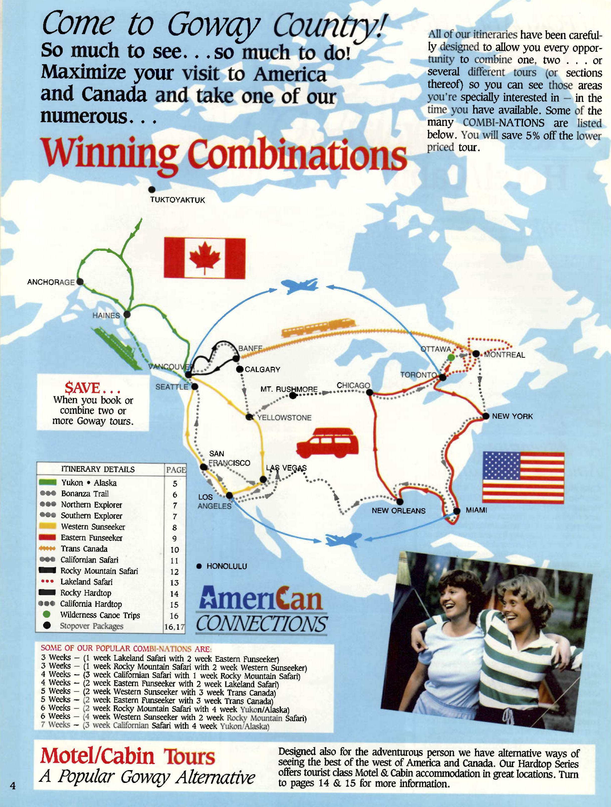 Vintage Goway AmeriCan Connections route map of camping tours across Canada, the USA, Yukon and Alaska