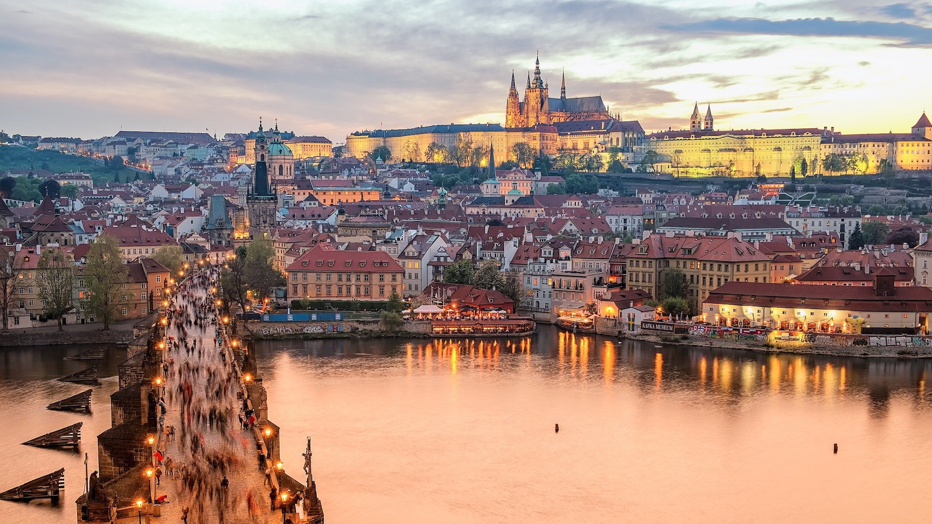 Skyling and river of Prague in Czechia