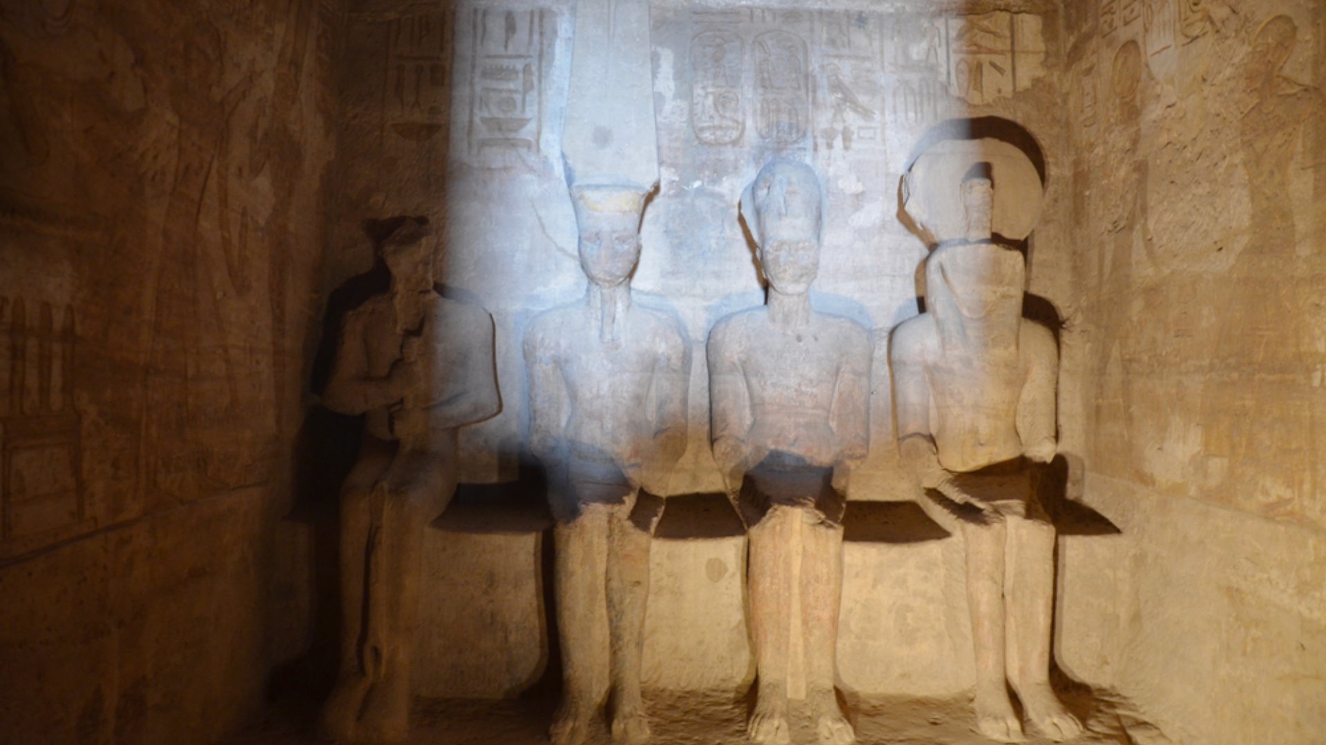 The light spear through the darkness, illuminating the statues carved inside Abu Simbel. Sun Festival is one of the annual attraction.