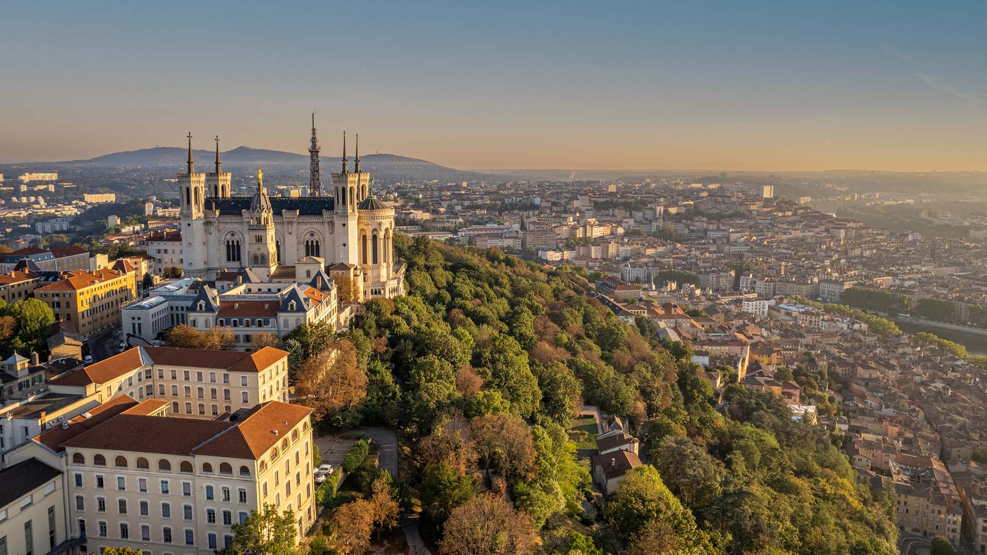 A cathedral over the city of Lyon in France