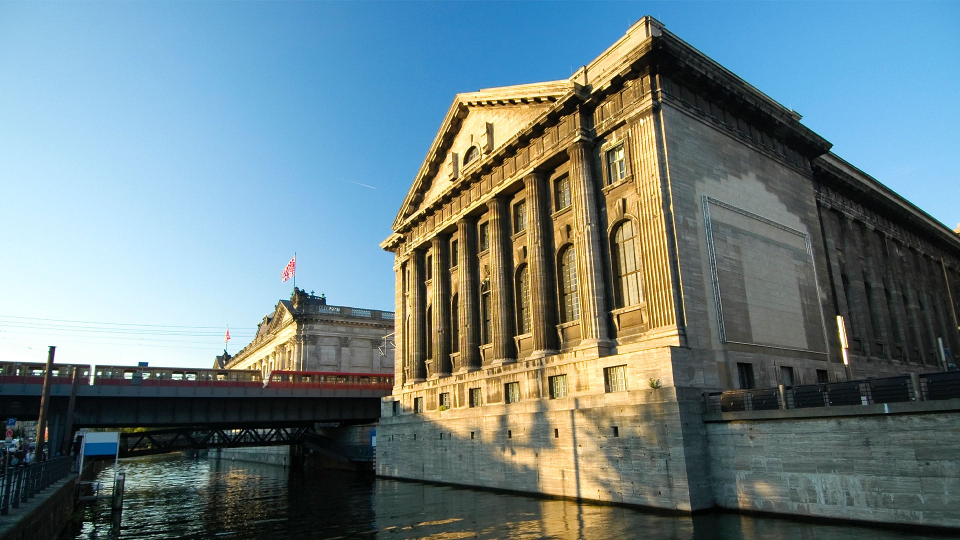 The Pergamon Museum as seen from the water in Berlin.