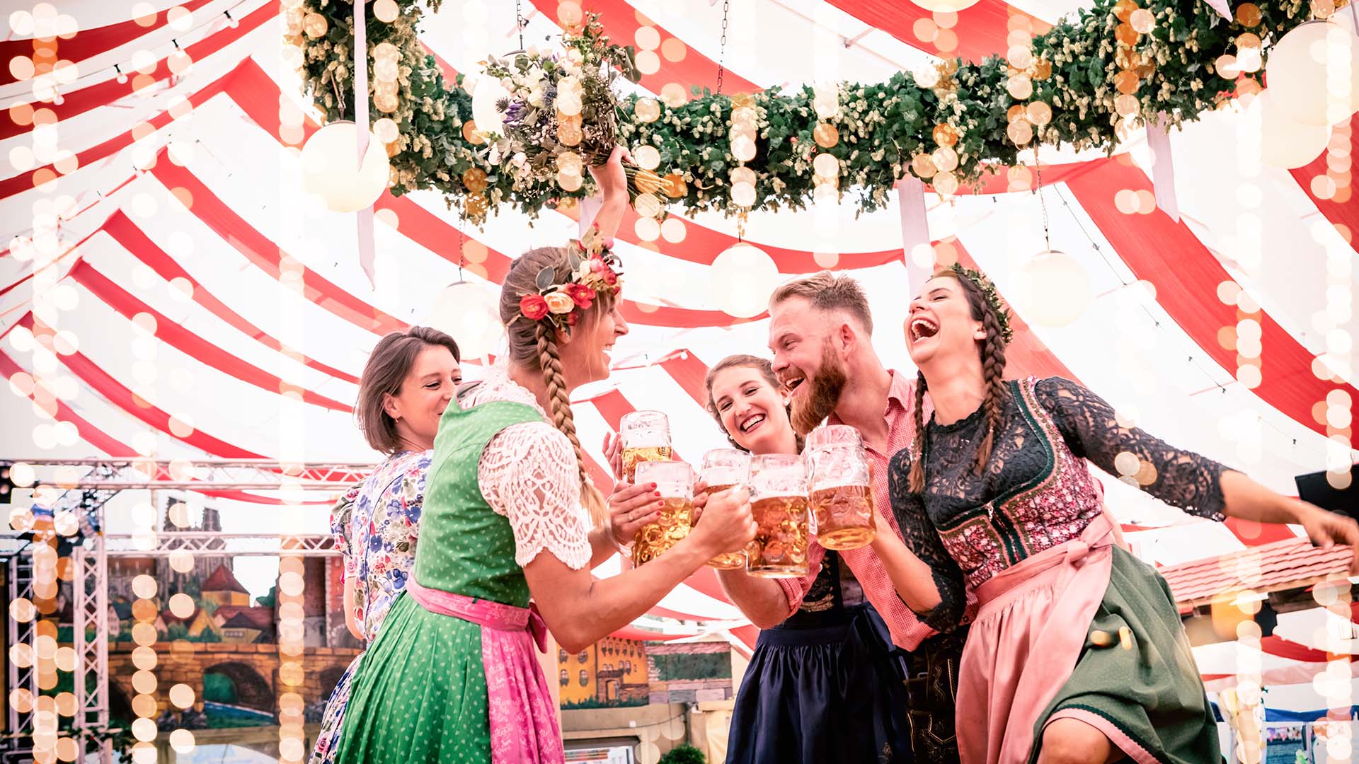 A group of friends celebrating Oktoberfest in Munich