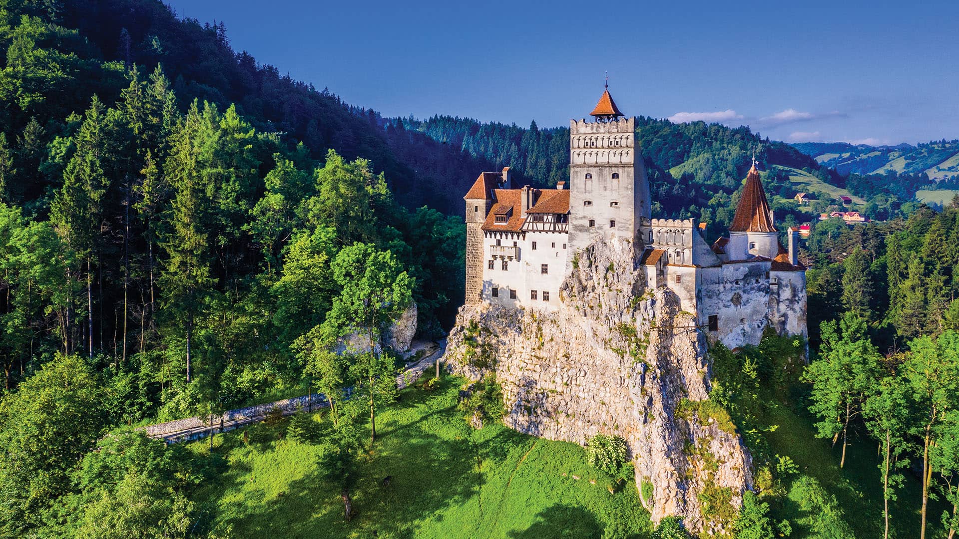 Aerial view of the Bran Castle in Romania