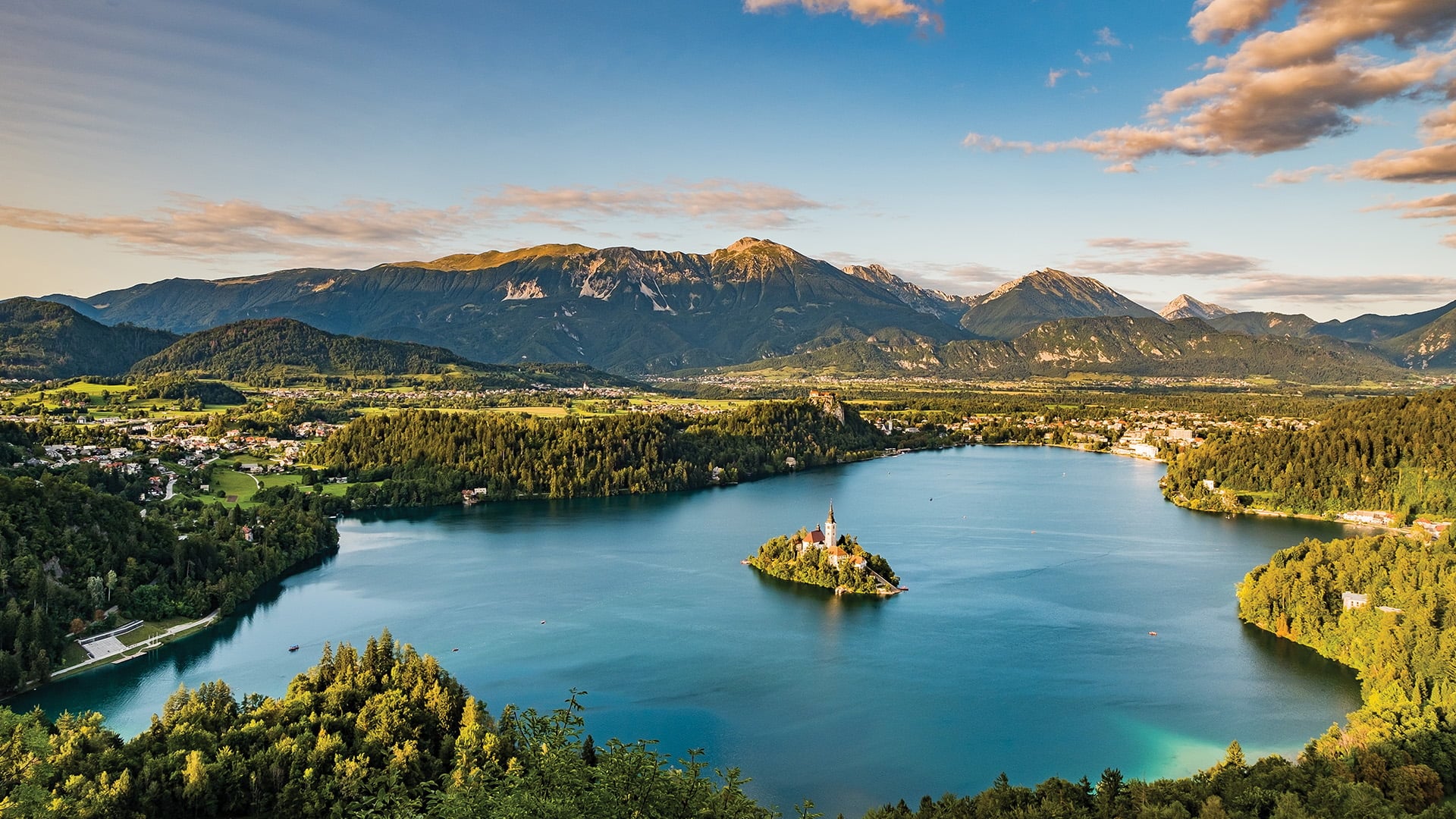 Aerial view of Slovenia's Lake Bled