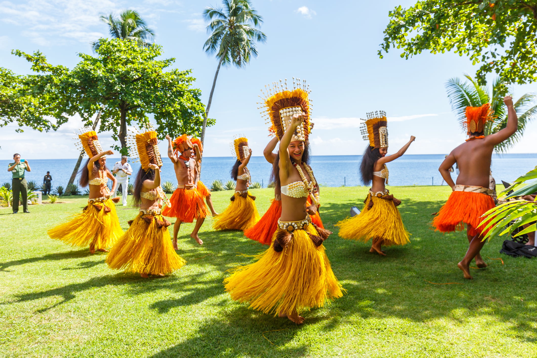 Polynesian women perform traditional dance in Tahiti Papeete, French Polynesia.
