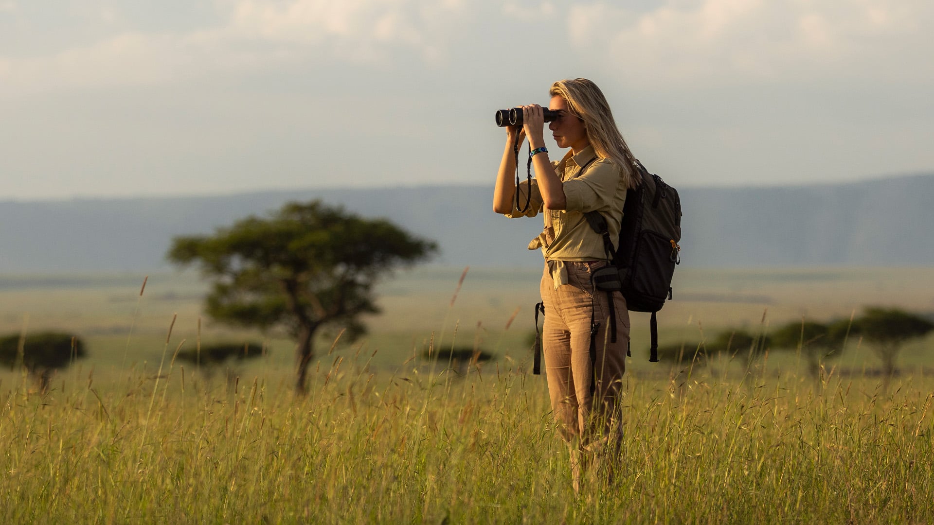 A woman on a walking safari in Kenya