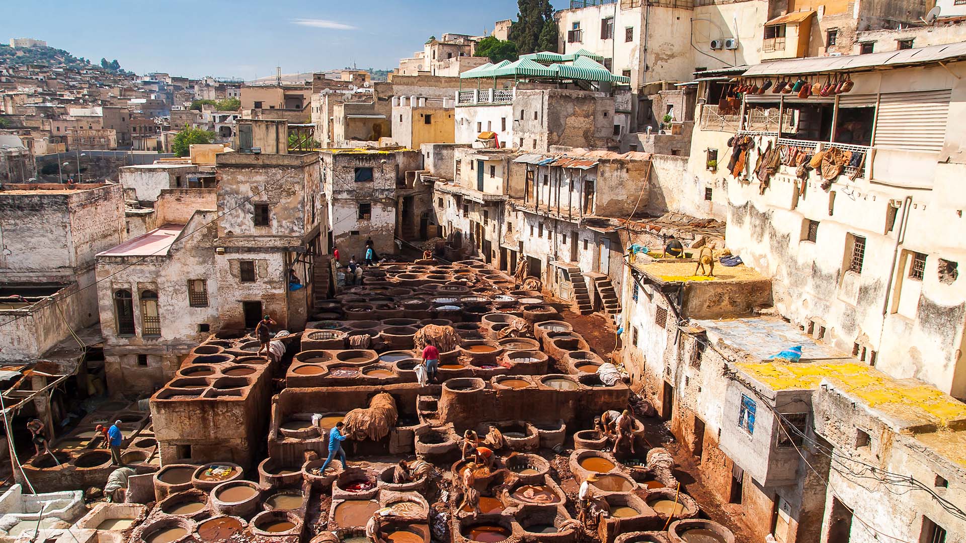 View of the famous tanneries in Fez in Morocco
