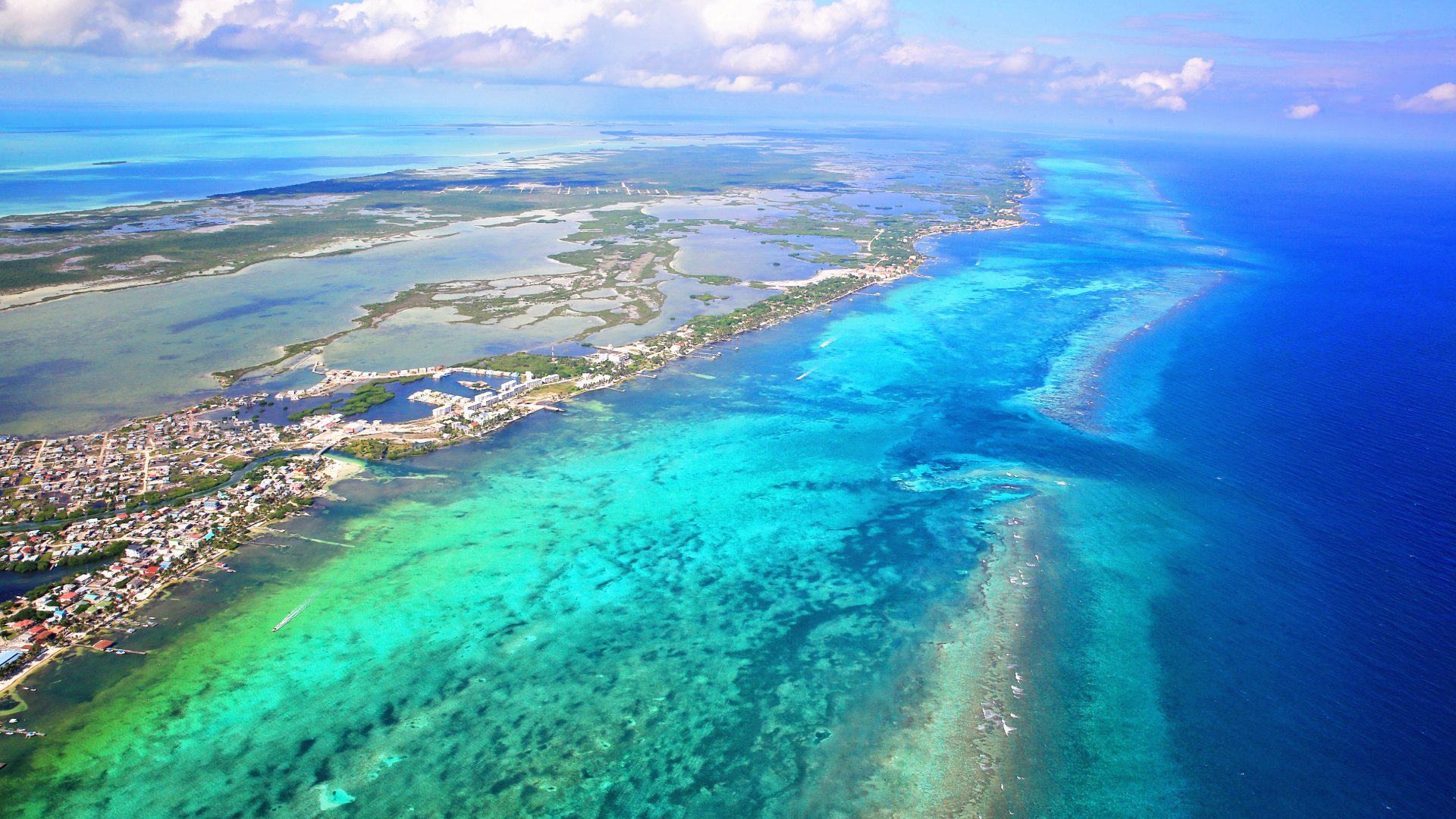 san pedro-belize, ambergris caye, aerial view, barrier reef, central america