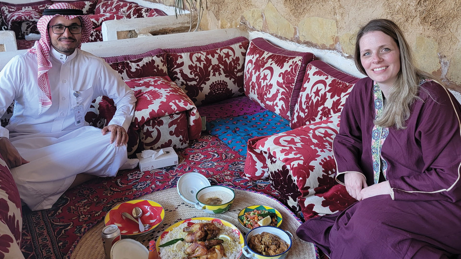 Brittany enjoying a traditional lunch with her local guide in Riyadh.