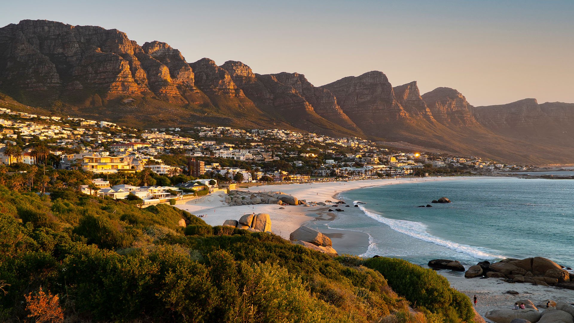 Wide shot of Table Mountain surrounding the Cape Peninsula