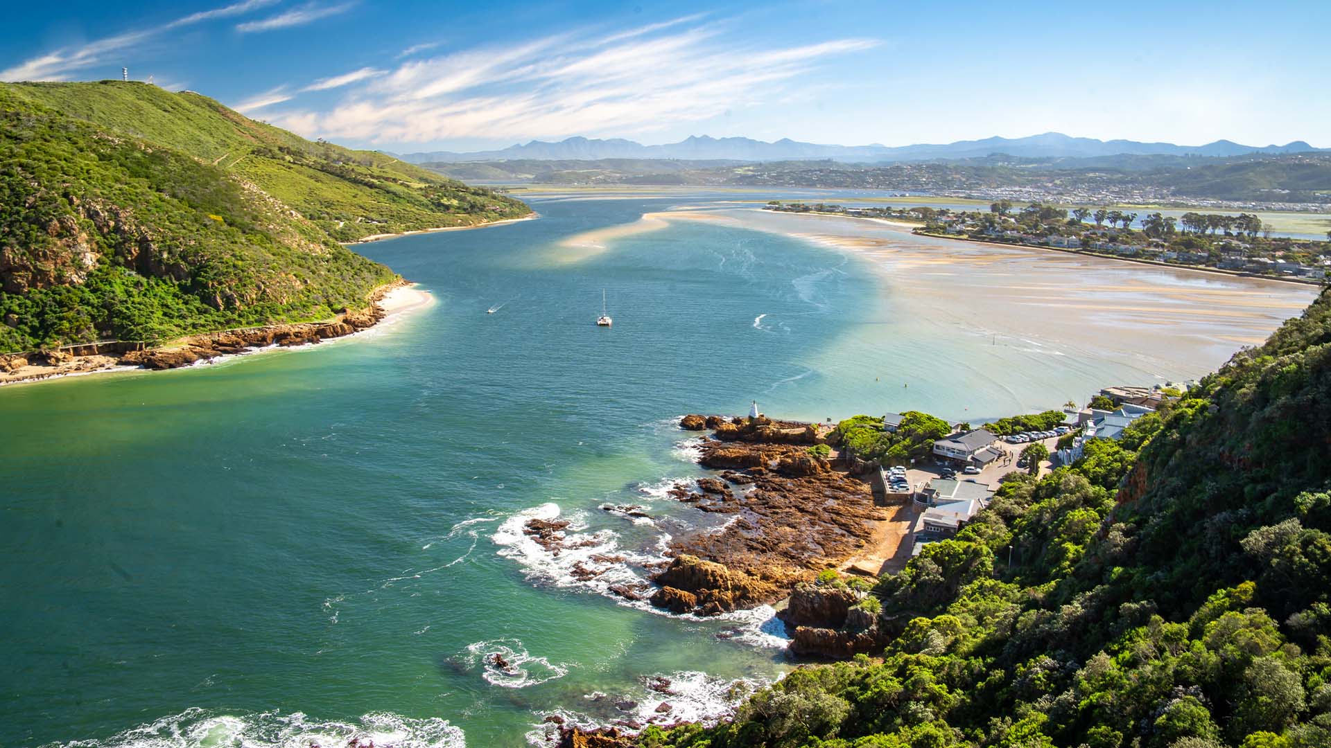 Aerial view of the Knysna Heads along the Garden Route in South Africa