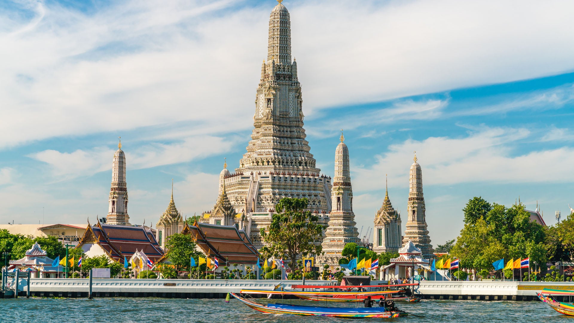 View of Wat Arun on the river in Bangkok, Thailand