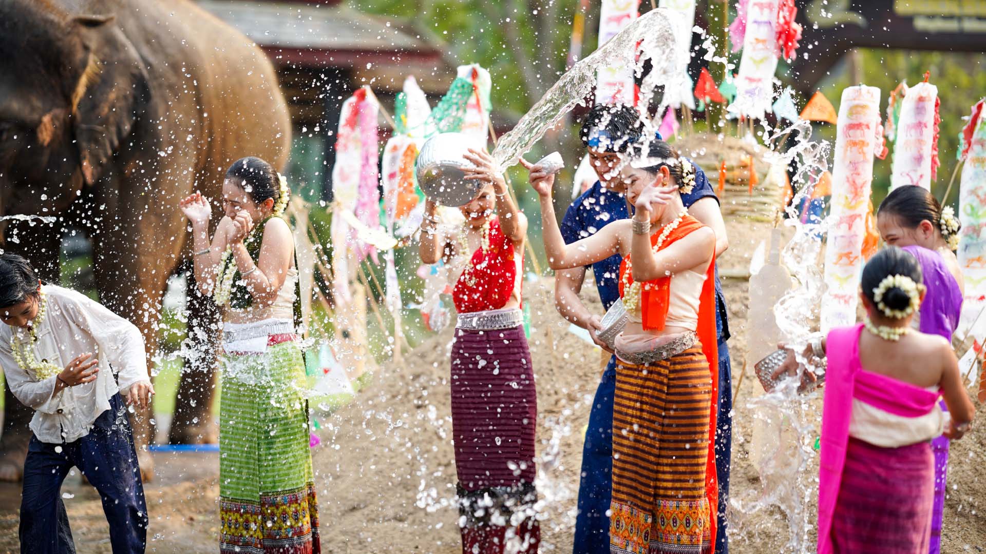 A Thai family celebrating songkran
