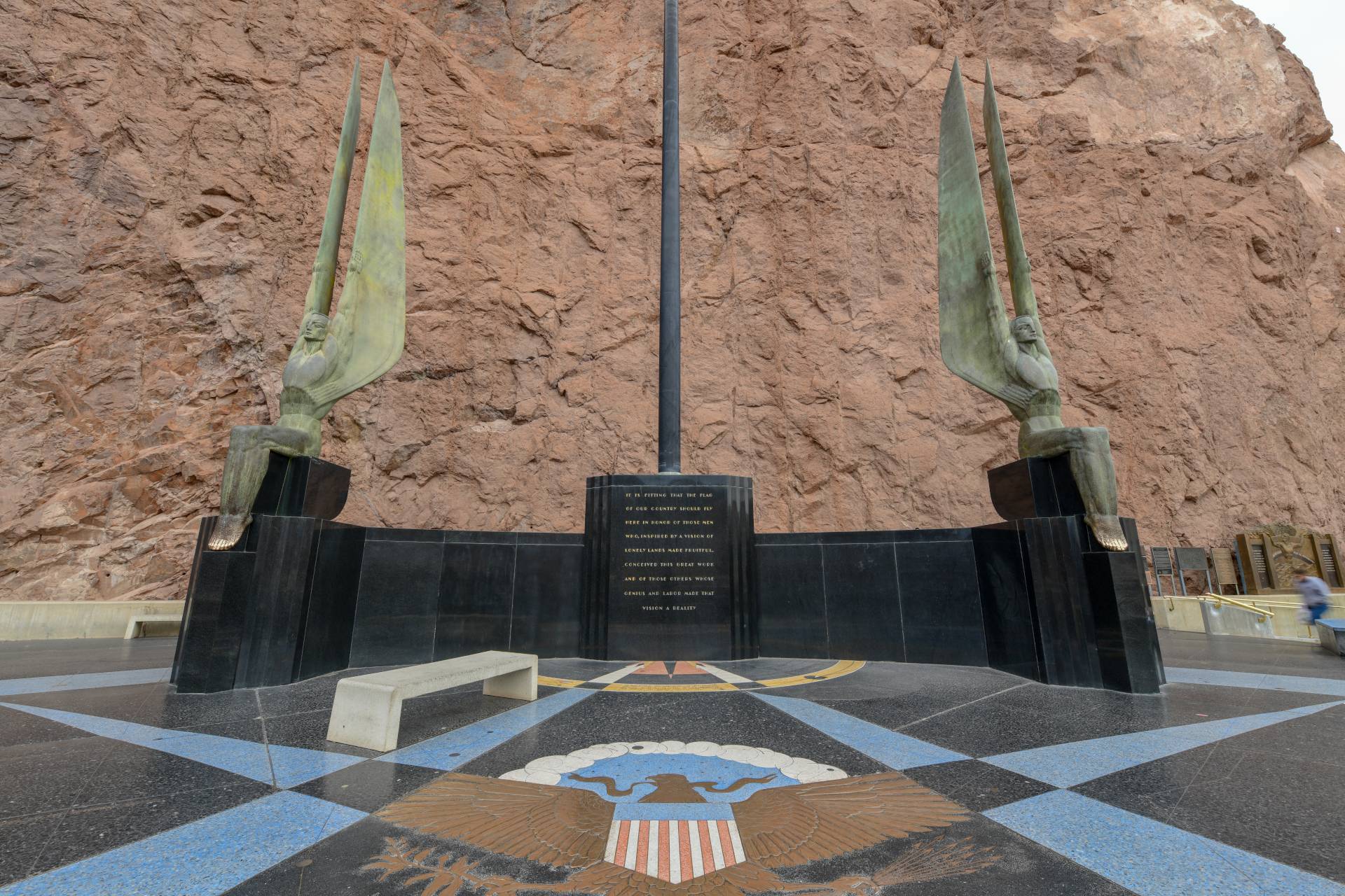 Two of the famous sculptures of the Winged Figures of the Republic. Created by Oscar J.W. Hansen for the Hoover Dam in Nevada
